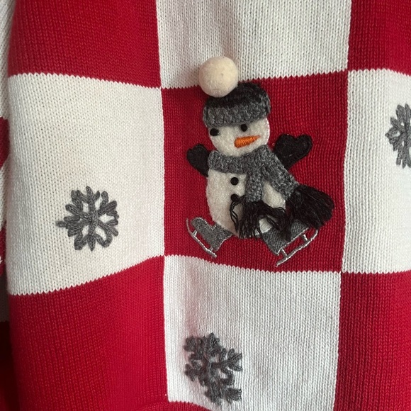 Vintage Marisa Christina Christmas Checkered Snowman Ramie holiday Sweater - Picture 9 of 11